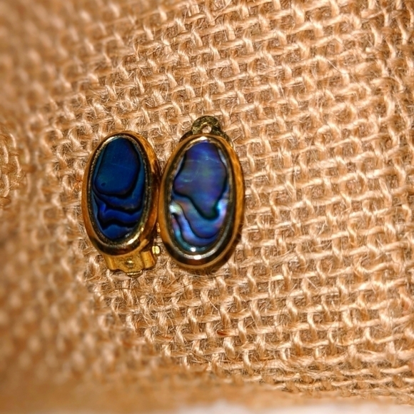Oval Iridescent Gold Clip On Earrings - Picture 1 of 4